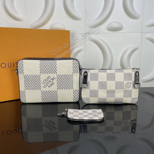 lv新款包包 路易威登Trio郵差包 Damier Graphite 3D帆布 lv棋盤肩背包  ydh3962